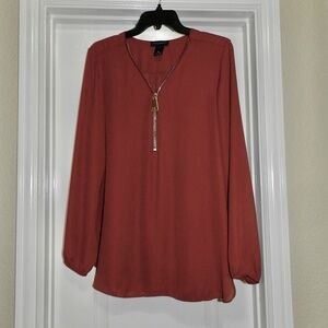 Investments Front Zipper Blouse Rust XL
